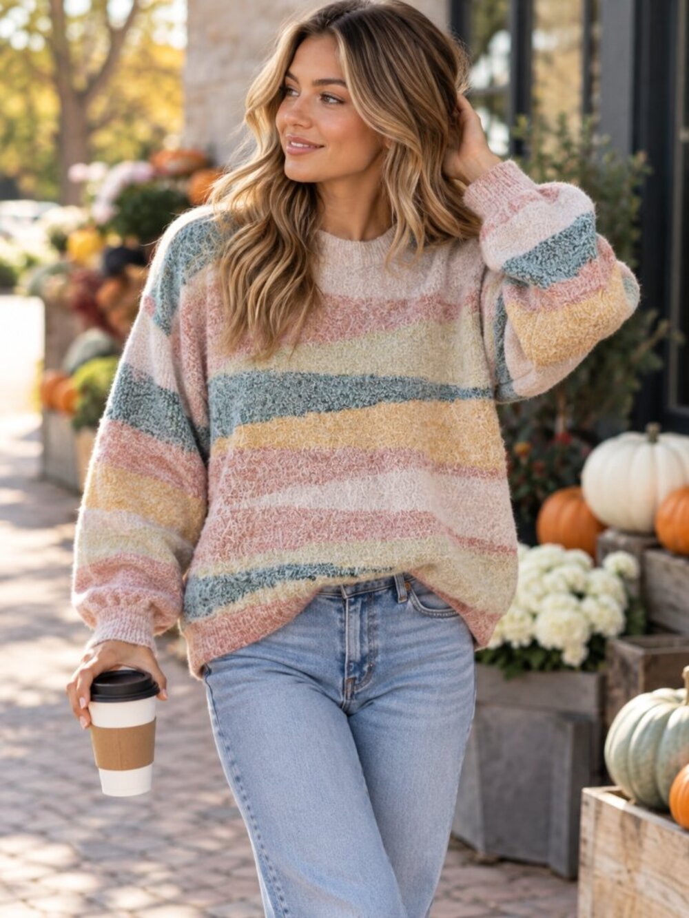 Altar'd State Striped Fuzzy Knit Sweater Size S Multicolor EUC